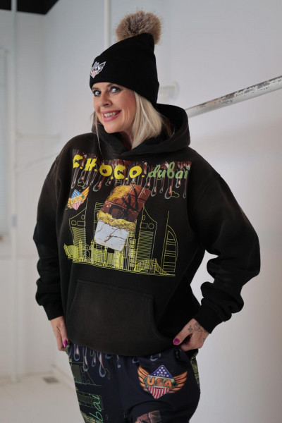 Hoodie " C.H.O.C.O. Dubai " washed black/brown, Einheitsgröße (Damen & Herren) BLACK WEEK SALE