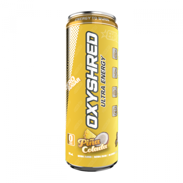 OxyShred Ultra Energy Drink Zero Sugar – Pina Colada Flavour 355 ml, MHD 08.11.2025