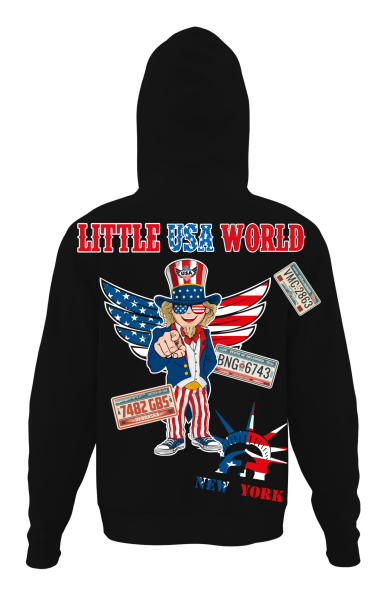 Hoodie "Little USA World" Black UNISEX Gr. M